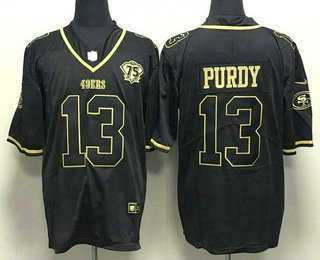 Mens San Francisco 49ers #13 Brock Purdy Black Gold With 75th Anniversary Patch Stitched Jersey->san francisco 49ers->NFL Jersey